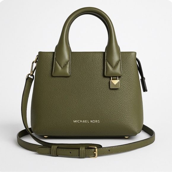 Michael Kors Handbags - Michael Kors Rollins Satchel Green Pebbled Leather Tote Cross Body